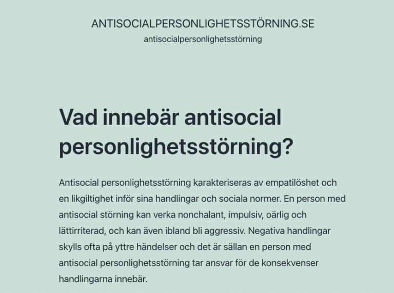 skärmbild av hemsidan antisocialpersonlighetsstörning.se
