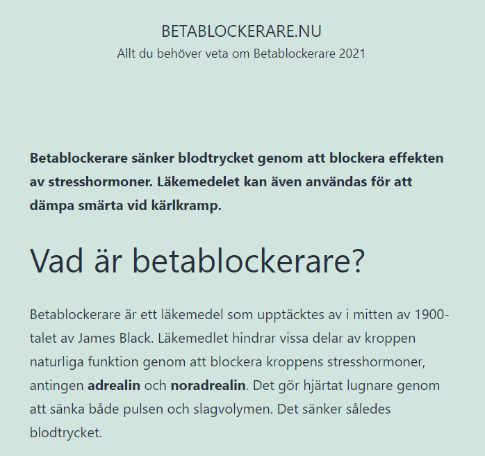 skärmbild av hemsidan Betablockerare.nu